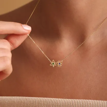 Custom 1-8 Birth Flower Necklace with Birthstone-BY PROMISE-For Mom,Birth Flower