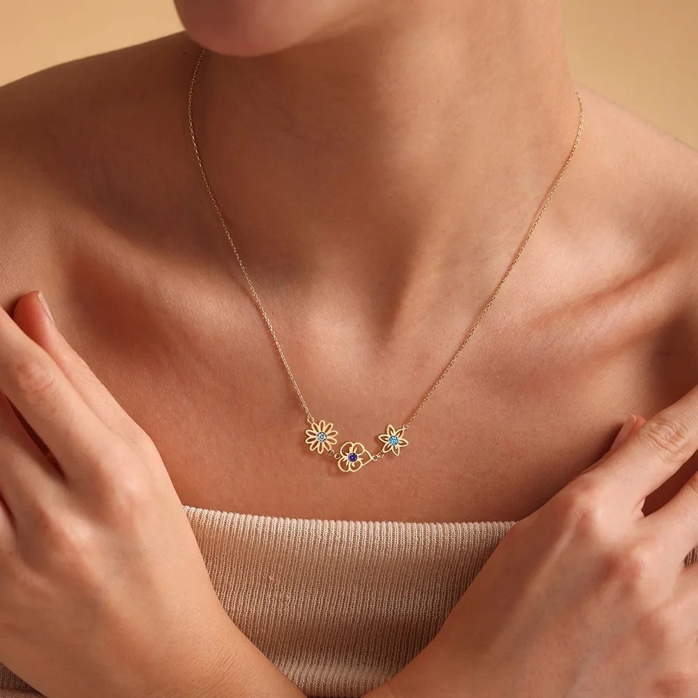 Custom 1-8 Birth Flower Necklace with Birthstone-BY PROMISE-For Mom,Birth Flower
