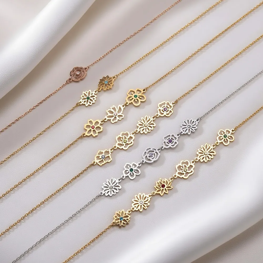 Custom 1-8 Birth Flower Necklace with Birthstone-BY PROMISE-For Mom,Birth Flower