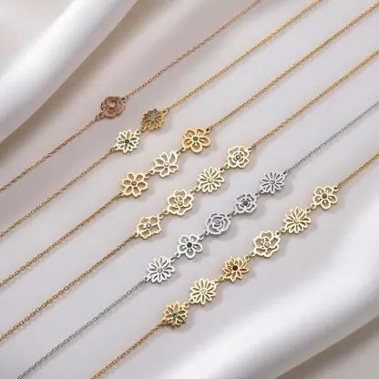 Custom 1-8 Birth Flower Necklace with Birthstone-BY PROMISE-For Mom,Birth Flower