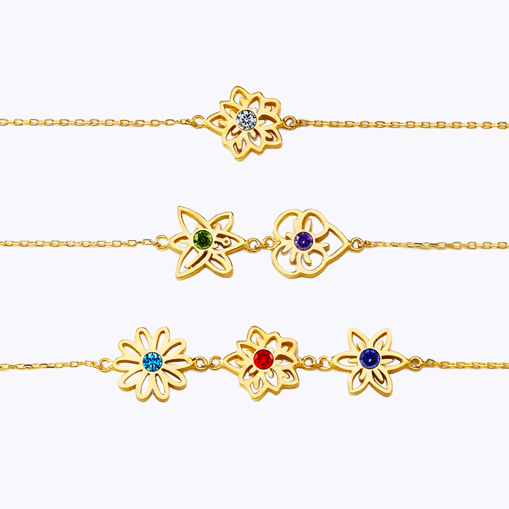 Custom 1-8 Birth Flower Necklace with Birthstone