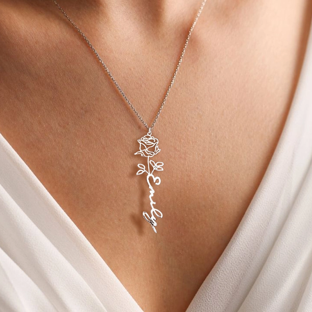 Birth Flower Name Necklace-BY PROMISE-Birth Flower,Name