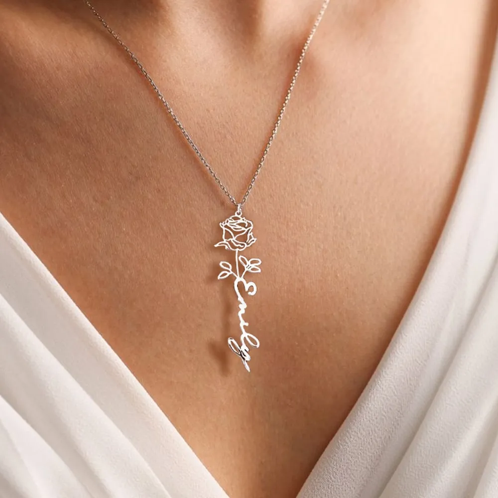 Birth Flower Name Necklace-BY PROMISE-Birth Flower,Name