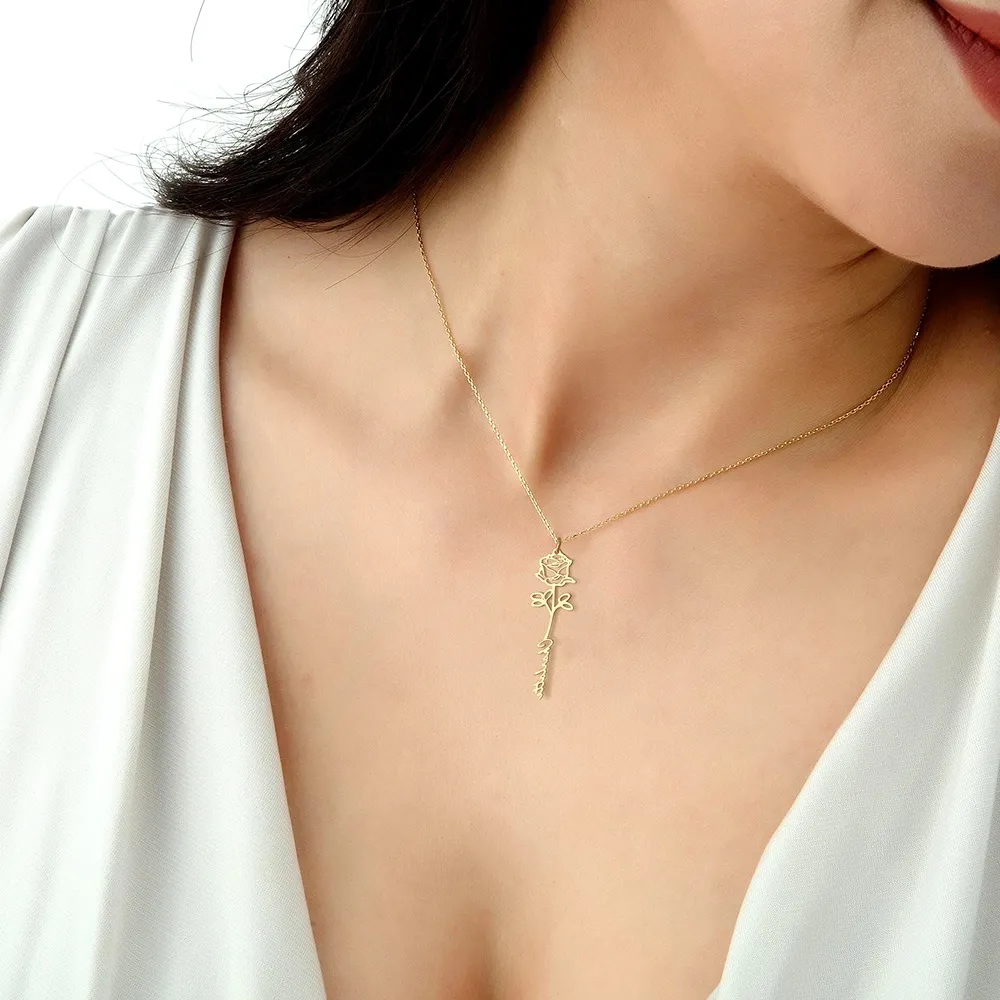 Birth Flower Name Necklace-BY PROMISE-Birth Flower,Name