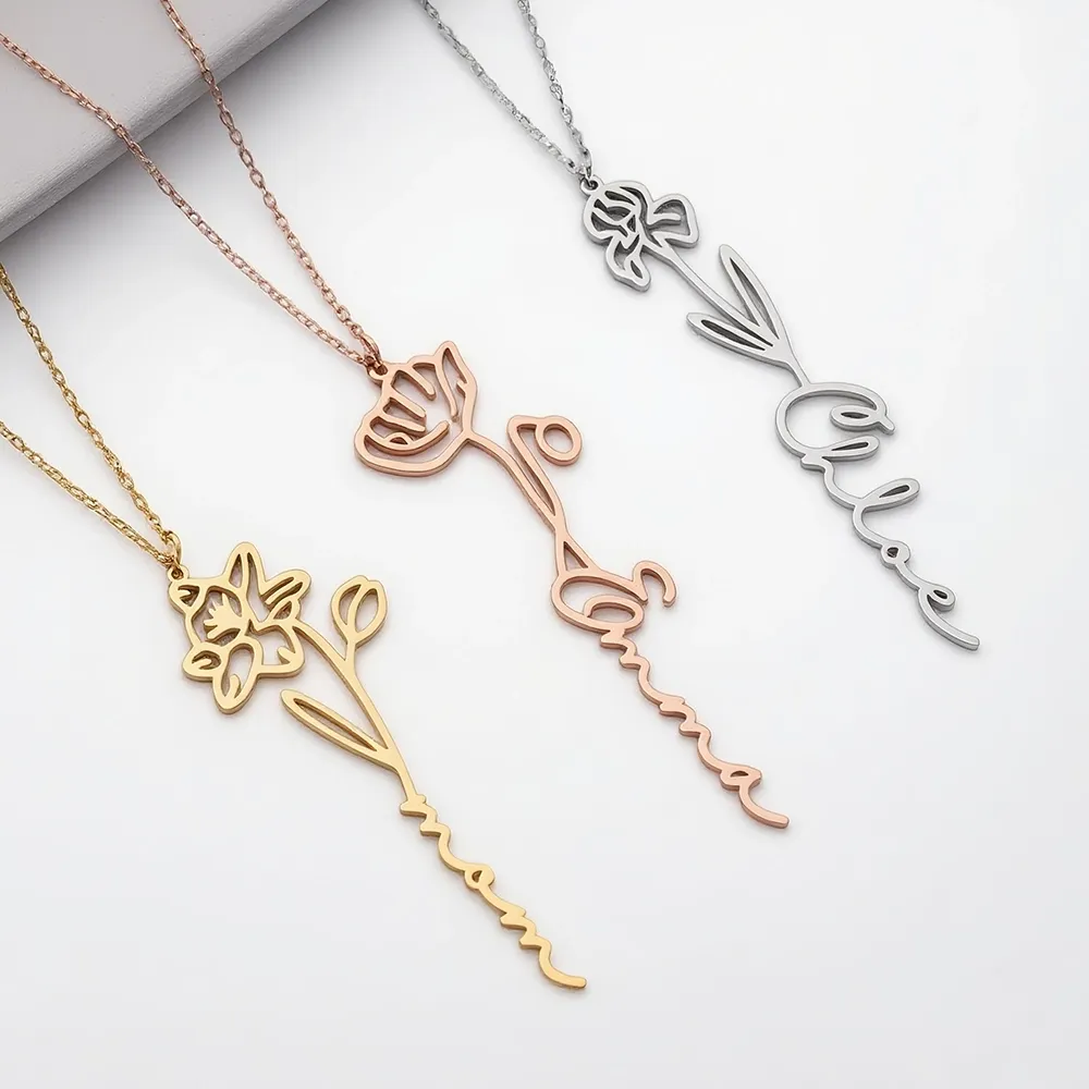 Birth Flower Name Necklace-BY PROMISE-Birth Flower,Name