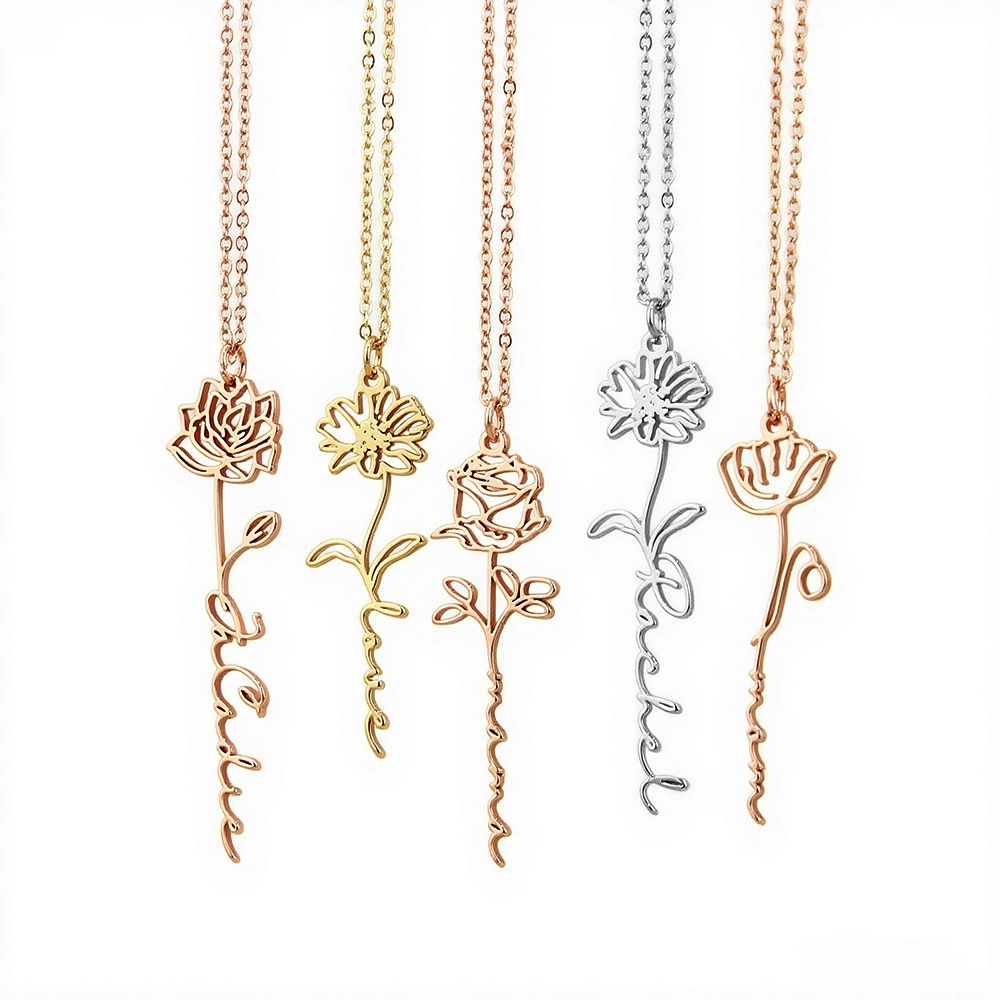Birth Flower Name Necklace-BY PROMISE-Birth Flower,Name