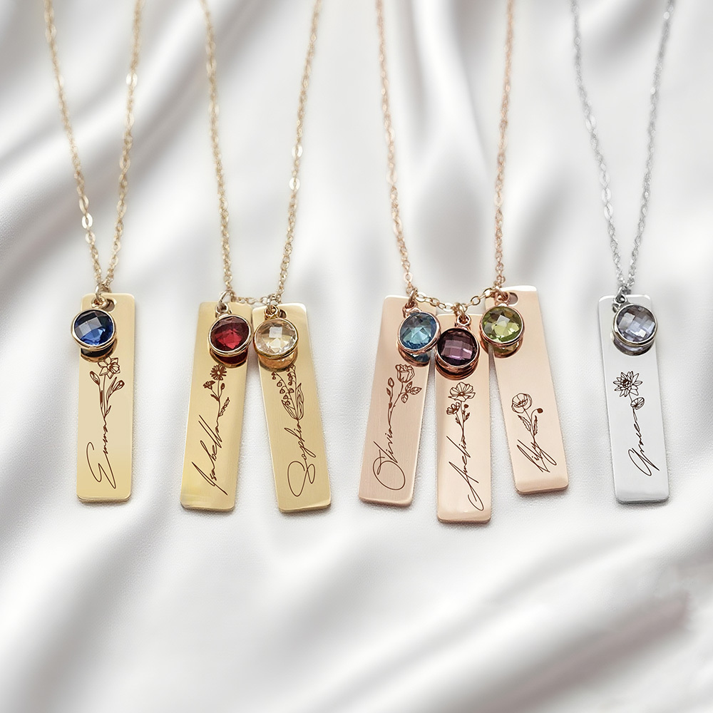 Custom Birth Flower Name Pendant Necklace with Birthstone-BY PROMISE-For Mom