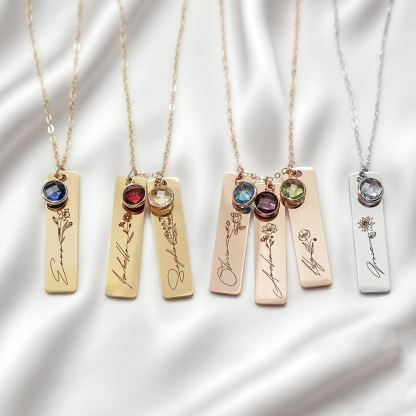 Custom Birth Flower Name Pendant Necklace with Birthstone-BY PROMISE-For Mom