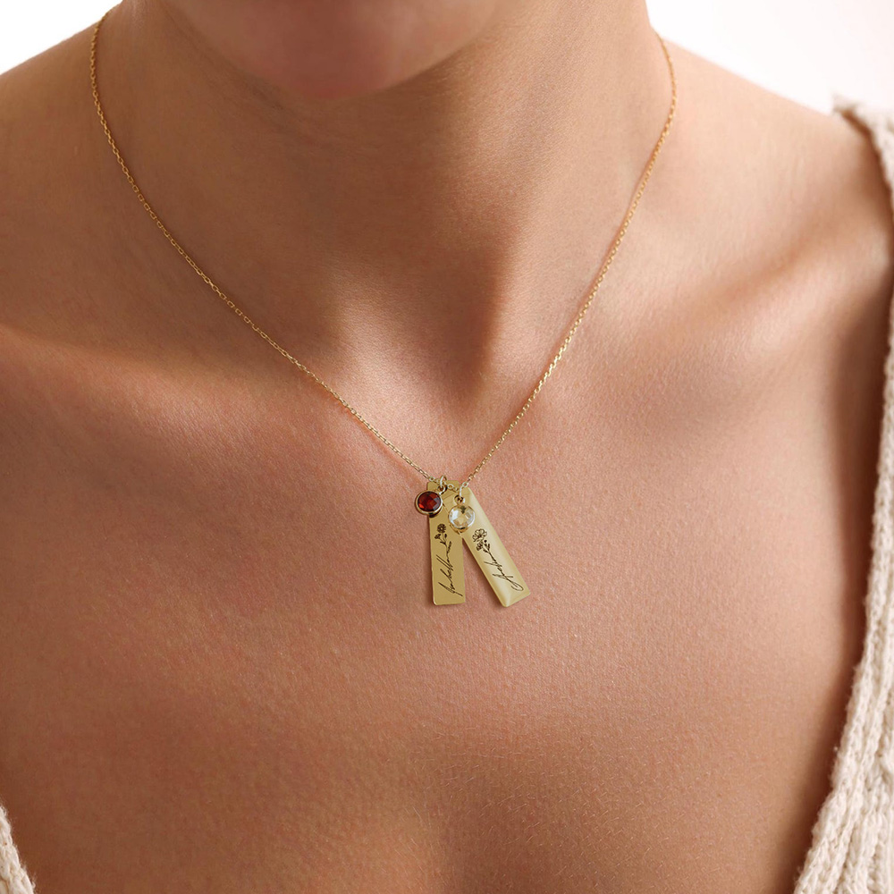 Custom Birth Flower Name Pendant Necklace with Birthstone-BY PROMISE-For Mom