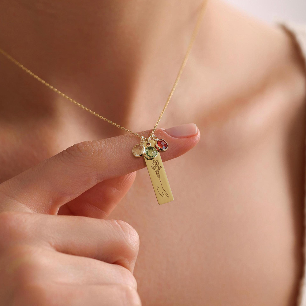 Custom Birth Flower Name Pendant Necklace with Birthstone-BY PROMISE-For Mom