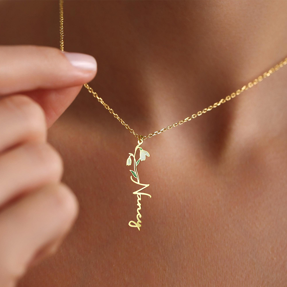 Personalize Colored Birth Flower Name Necklace-BY PROMISE-Birth Flower,Name