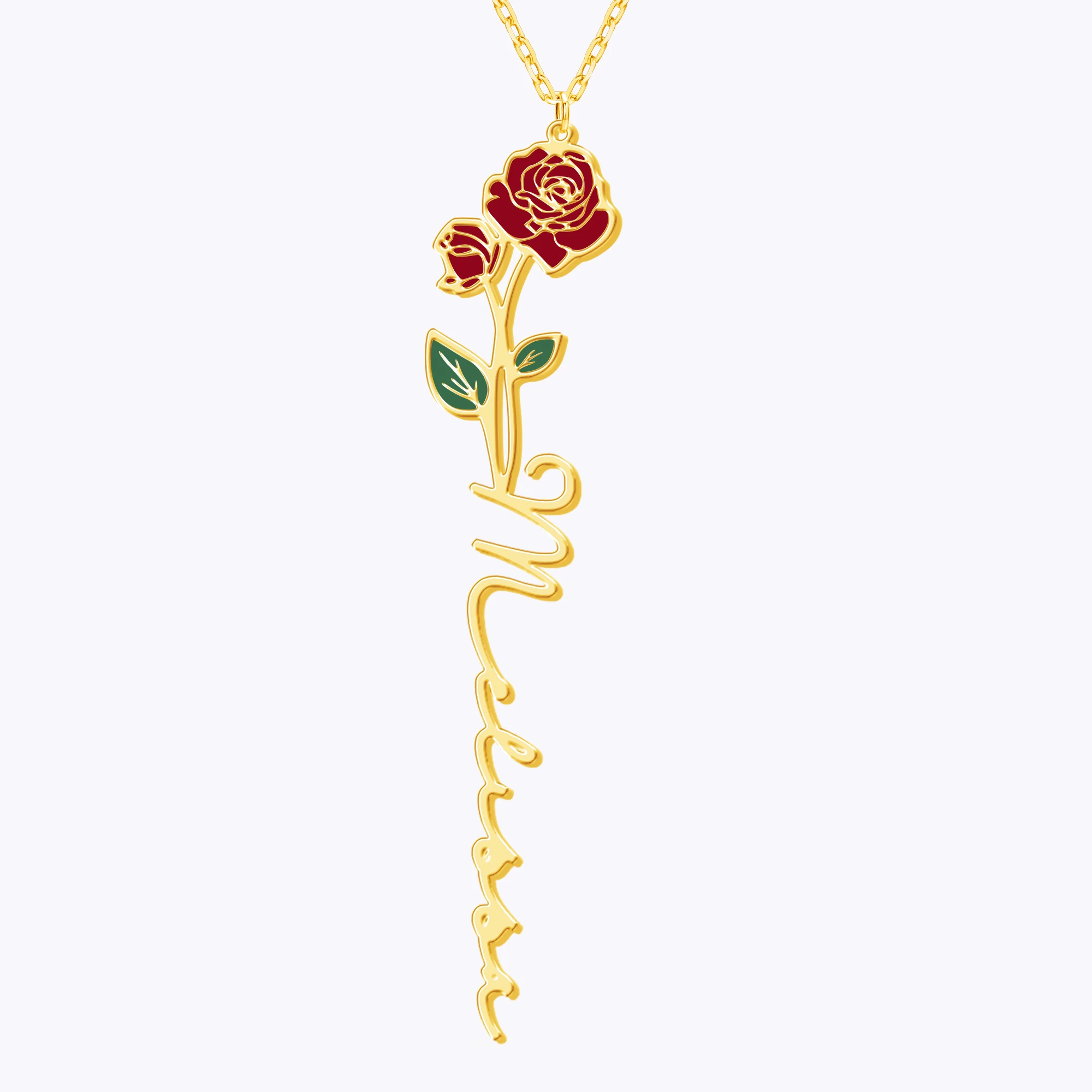Personalized Colored Birth Flower Name Necklace