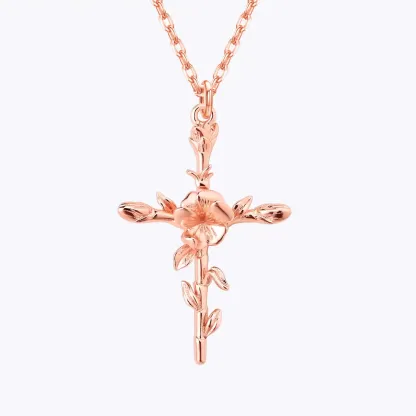 Cross Birth Flower Necklace-BY PROMISE-Birth Flower