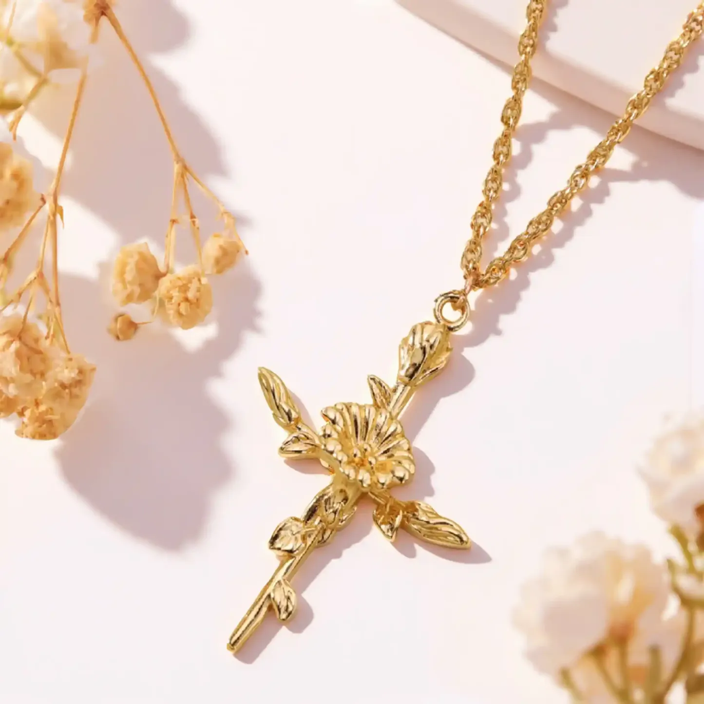 Cross Birth Flower Necklace-BY PROMISE-Birth Flower