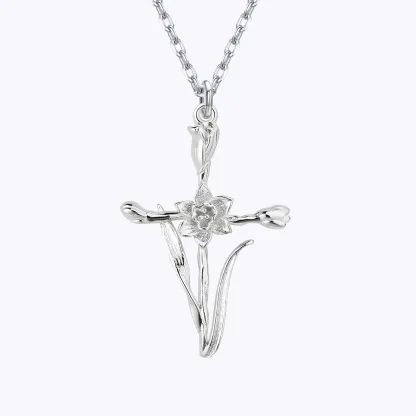 Cross Birth Flower Necklace-BY PROMISE-Birth Flower