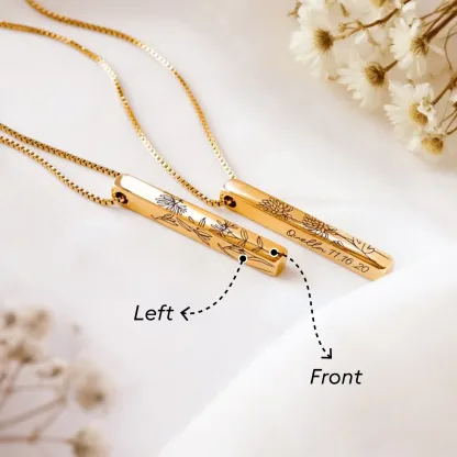 Birth Flower Bar Pendant  Necklace-BY PROMISE-For Mom,Birth Flower