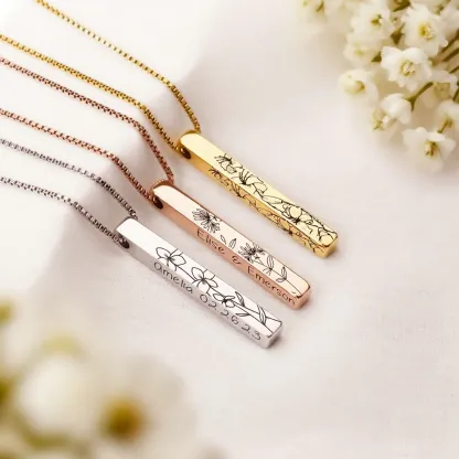 Birth Flower Bar Pendant  Necklace-BY PROMISE-For Mom,Birth Flower