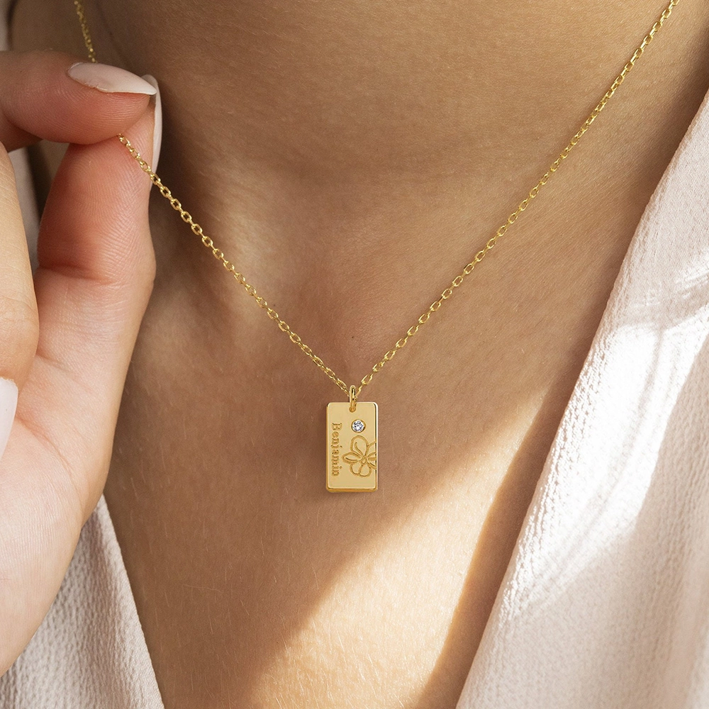 Custom Name Blossom Birth Flower Pendant Necklace with Birthstone-BY PROMISE-Birthstone,Birth Flower,Name