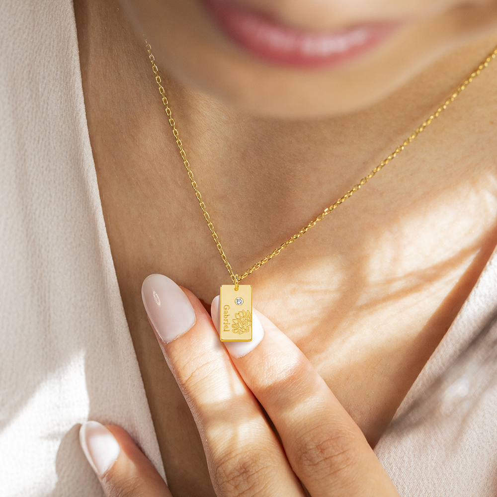 Custom Name Blossom Birth Flower Pendant Necklace with Birthstone-BY PROMISE-Birthstone,Birth Flower,Name