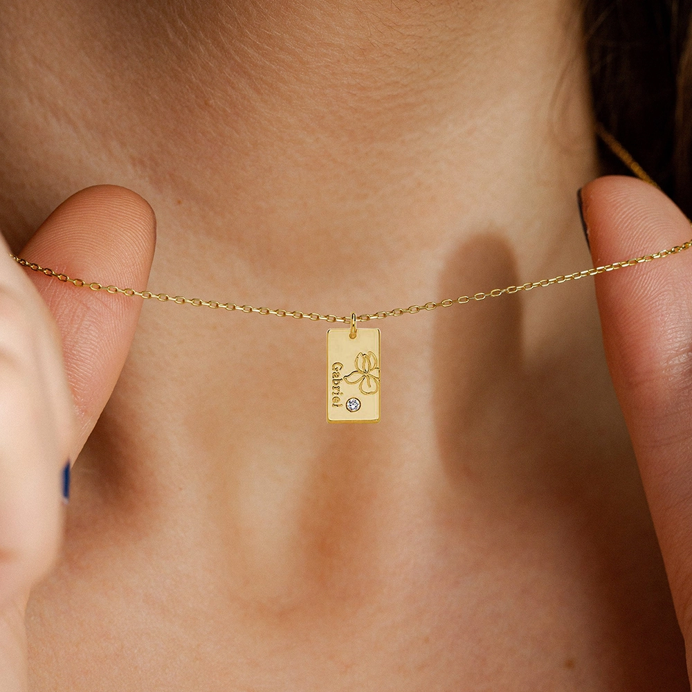 Custom Name Blossom Birth Flower Pendant Necklace with Birthstone-BY PROMISE-Birthstone,Birth Flower,Name