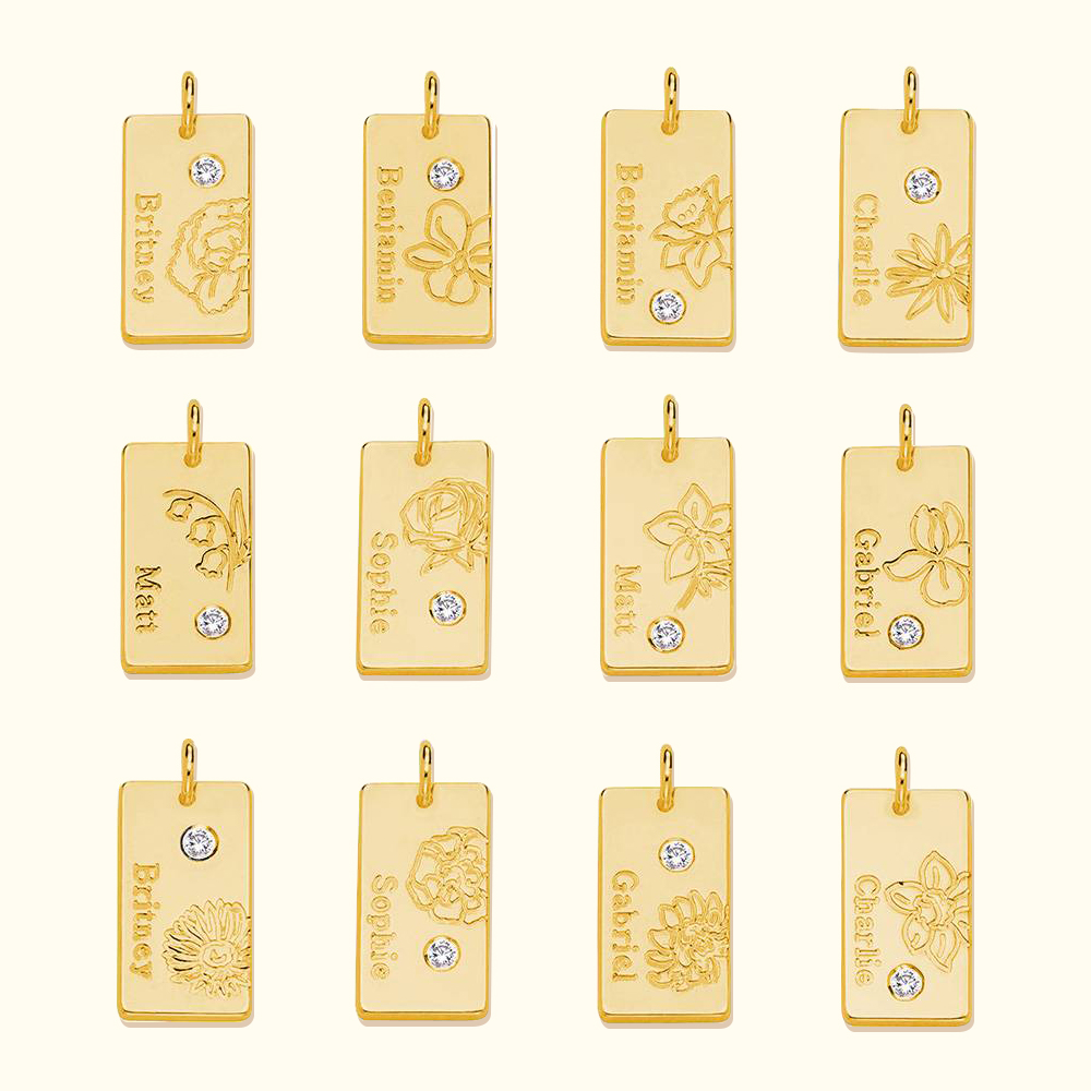 Custom Name Blossom Birth Flower Pendant Necklace with Birthstone-BY PROMISE-Birthstone,Birth Flower,Name