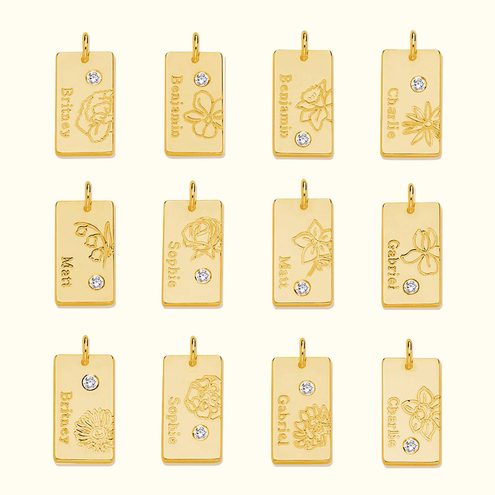 Custom Name Blossom Birth Flower Pendant Necklace with Birthstone-BY PROMISE-Birthstone,Birth Flower,Name