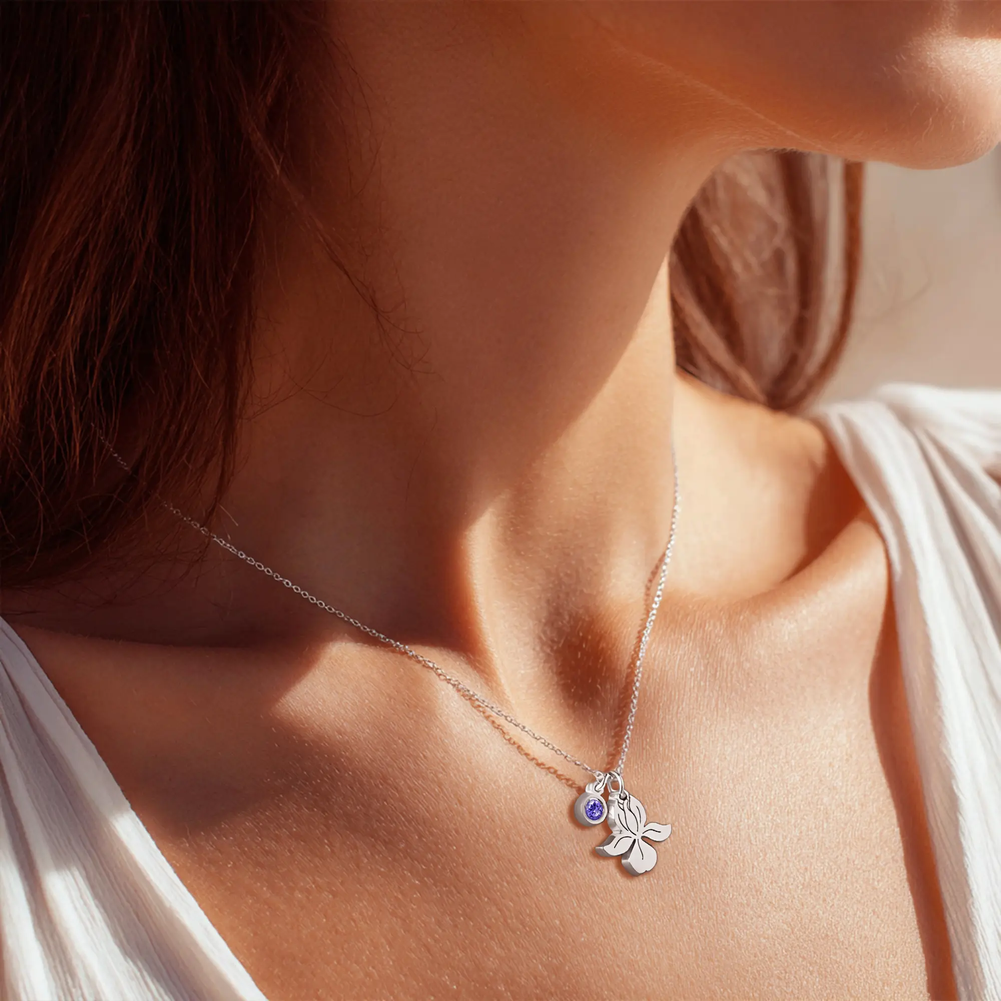 Custom Birth Flower Round Birthstone Necklace-BY PROMISE-Birthstone,Birth Flower