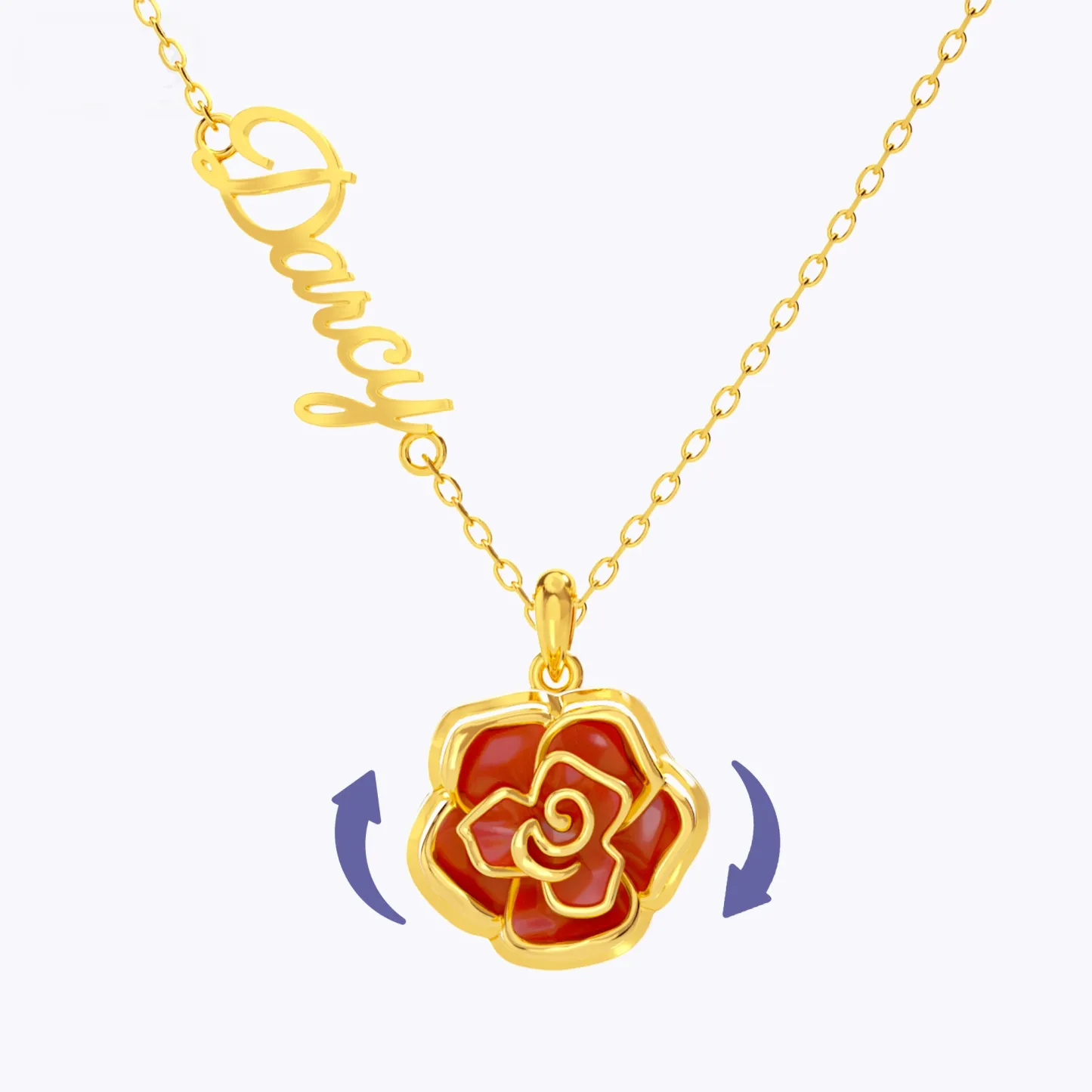 Whirling Blooms Collection Custom Spinning Birth Flower Necklace with Name