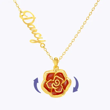 Whirling Blooms Collection Custom Spinning Birth Flower Necklace with Name