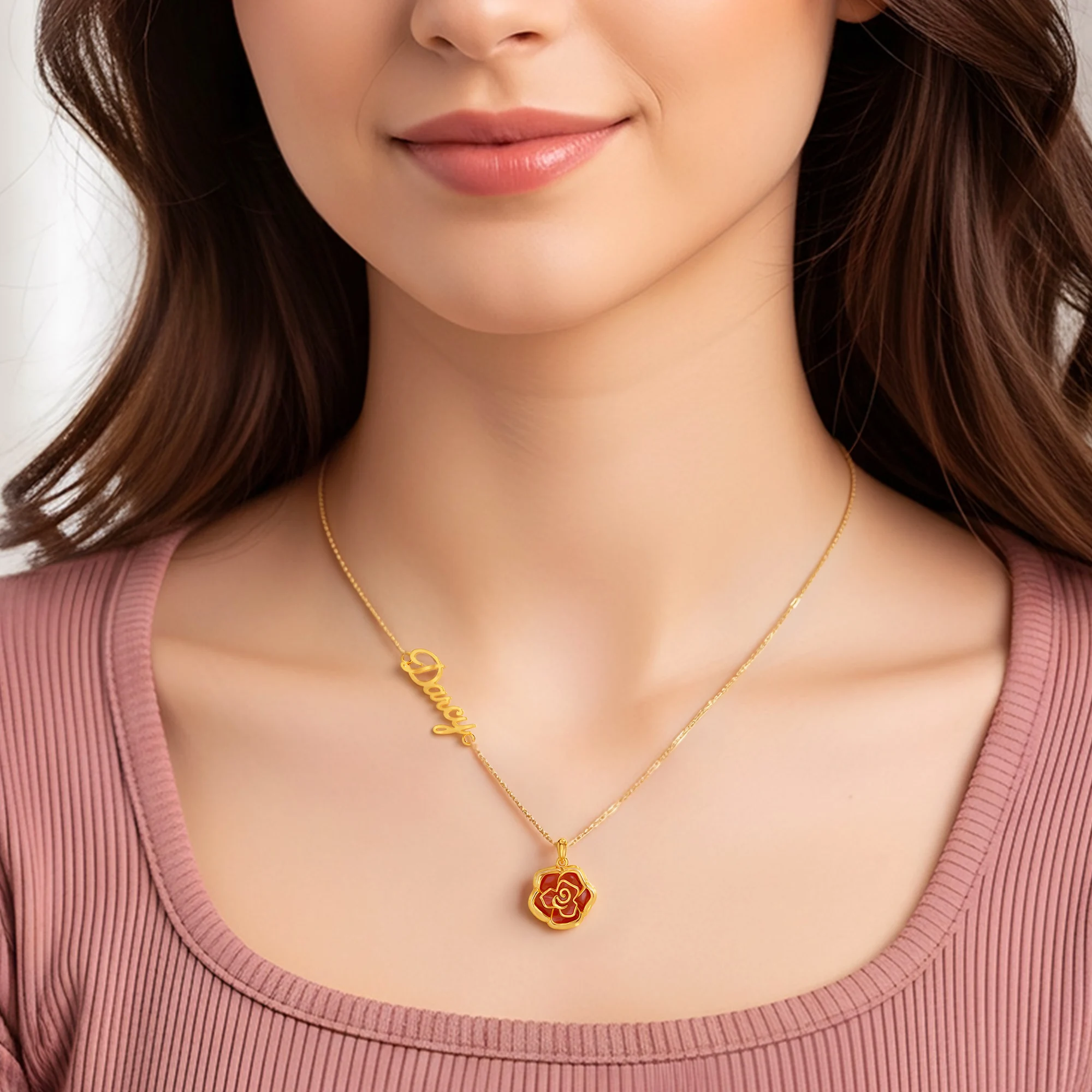 Whirling Blooms Collection Custom Spinning Birth Flower Necklace with Name