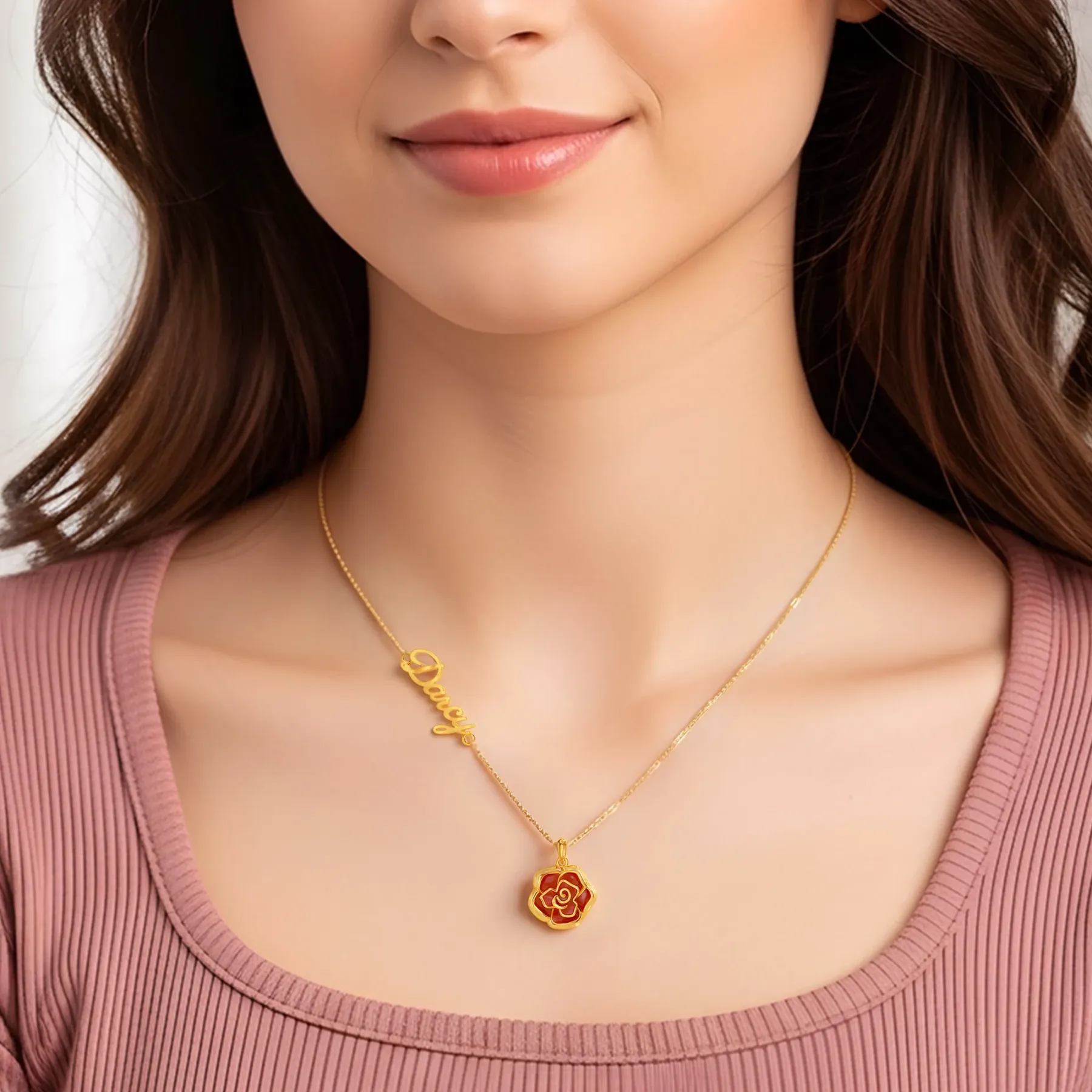 Whirling Blooms Collection Custom Spinning Birth Flower Necklace with Name