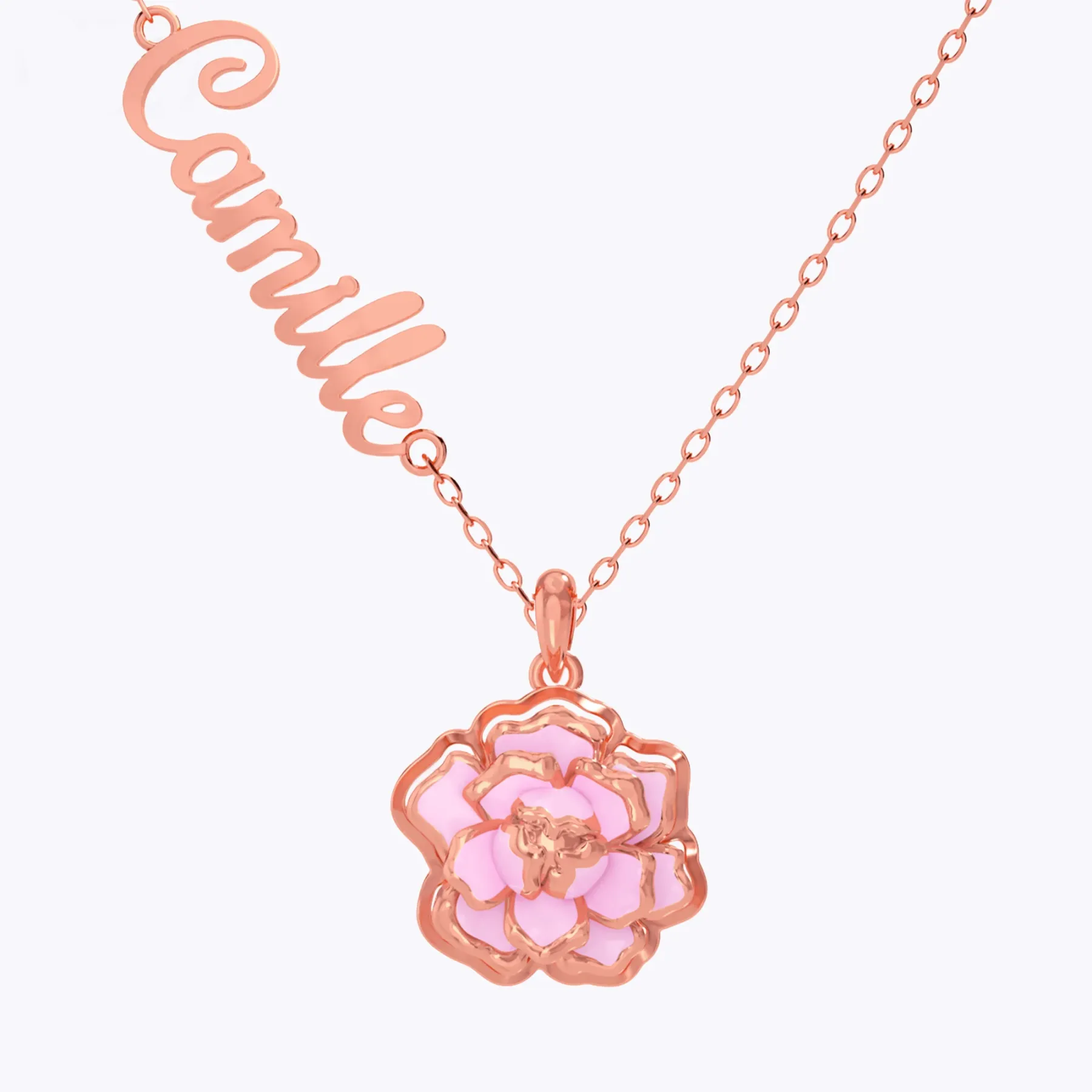Whirling Blooms Collection Custom Spinning Birth Flower Necklace with Name