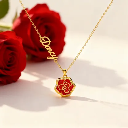 Whirling Blooms Collection Custom Spinning Birth Flower Necklace with Name