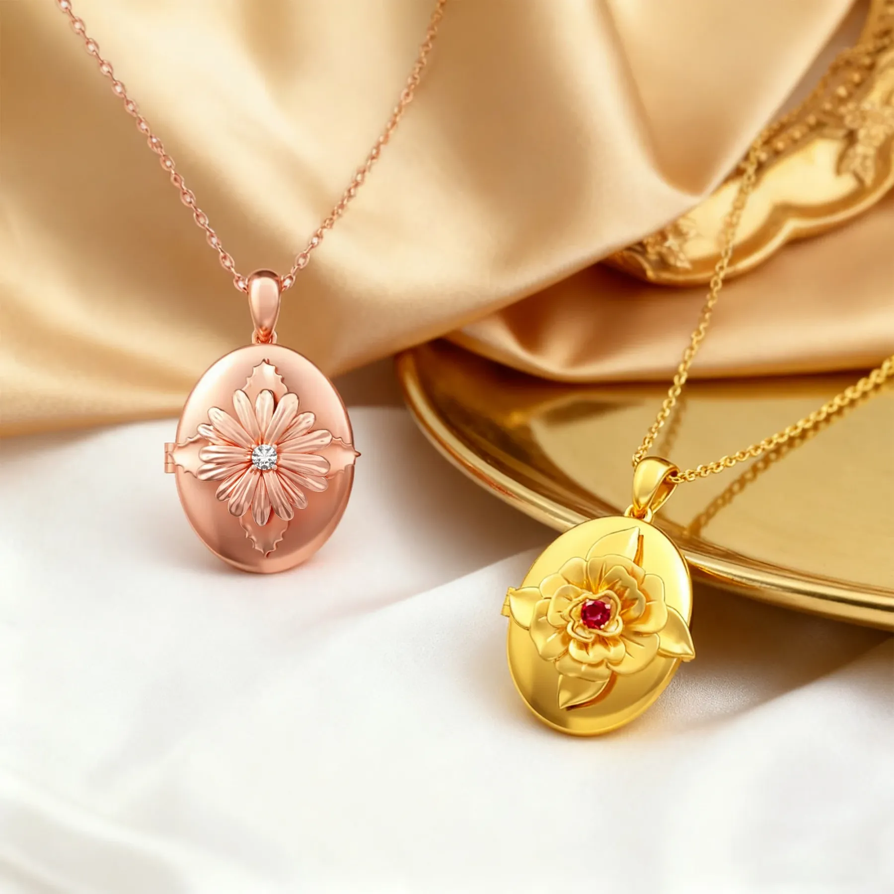 Custom Hidden Photo Birth Flower Locket Necklace with Birthstone