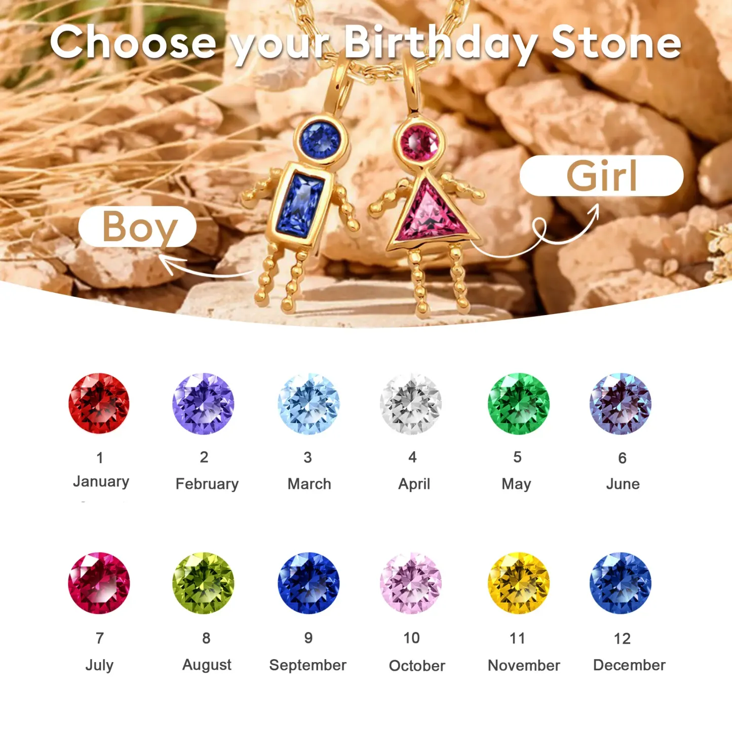 1-8 Birthstone Boys Girls Kids Charms Pendant Necklace-BY PROMISE-For Mom,Birthstone