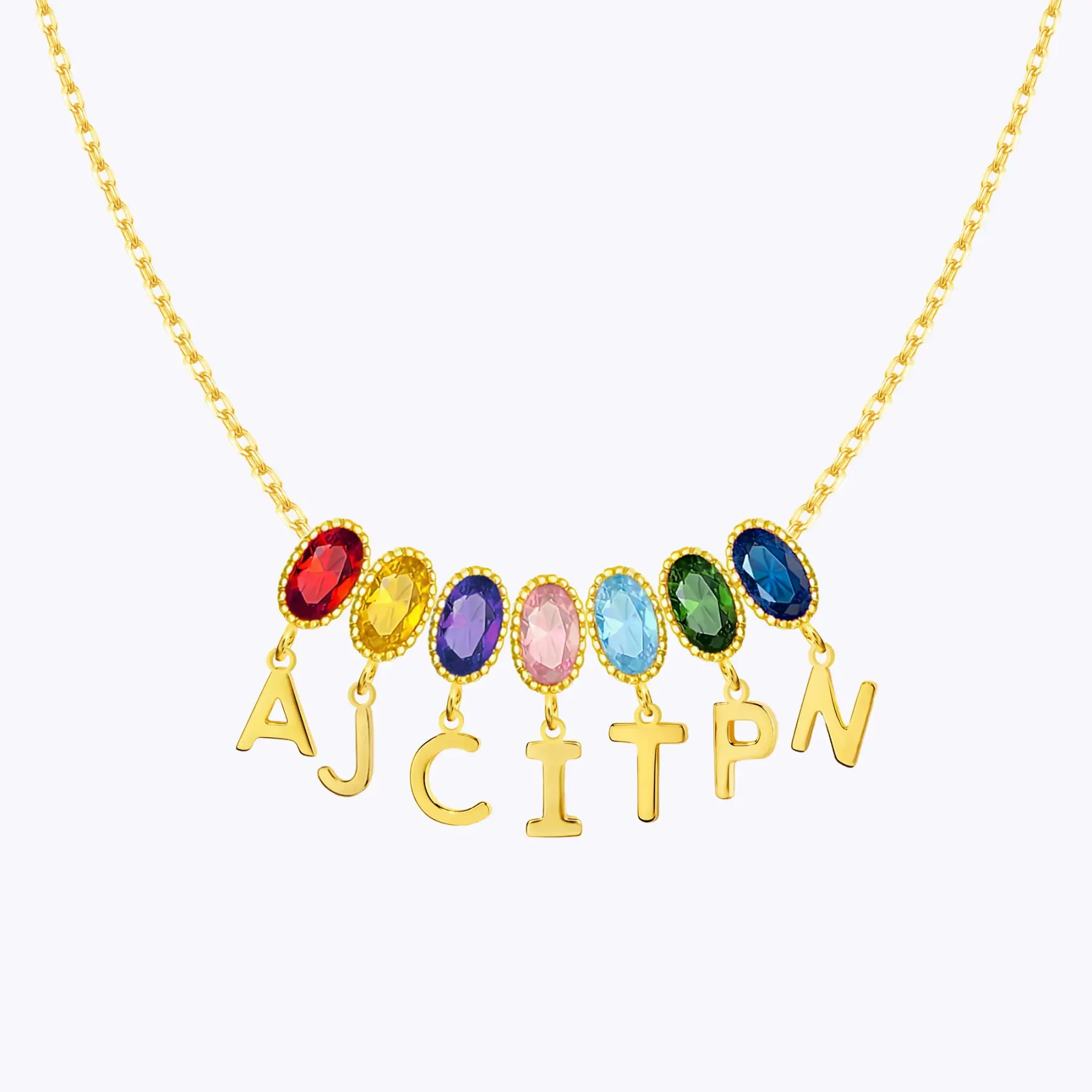 Oval Birthstone and Initials Necklace-BY PROMISE-For Mom,Birthstone,Initials