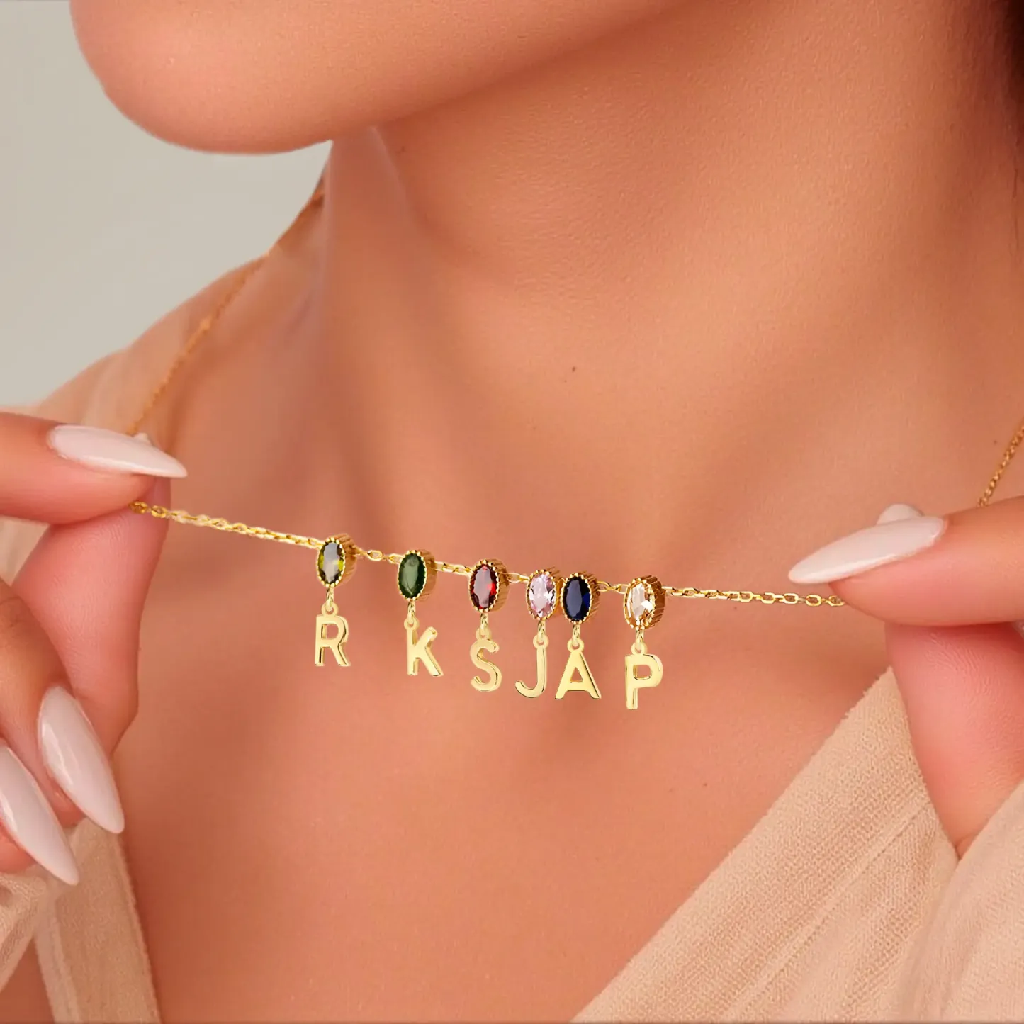 Oval Birthstone and Initials Necklace-BY PROMISE-For Mom,Birthstone,Initials