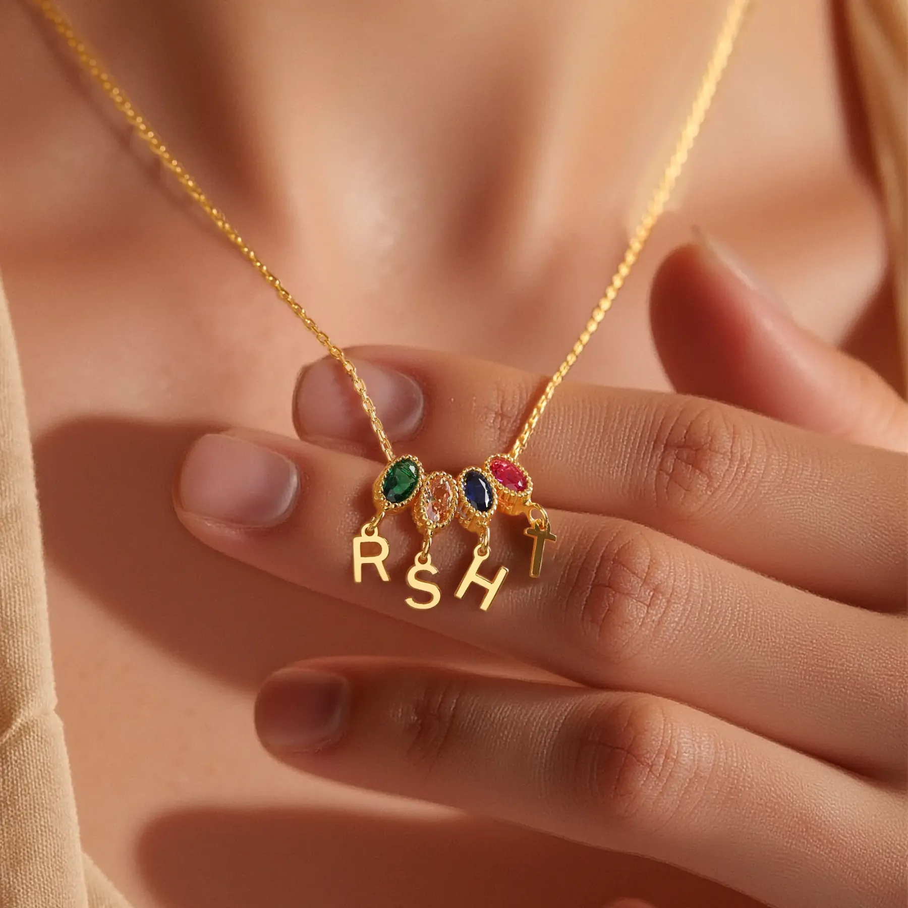 Oval Birthstone and Initials Necklace-BY PROMISE-For Mom,Birthstone,Initials