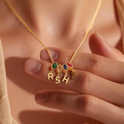 Oval Birthstone and Initials Necklace-BY PROMISE-For Mom,Birthstone,Initials