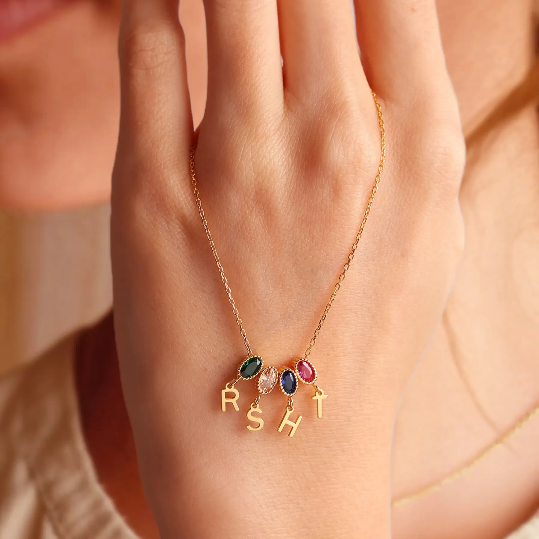 Oval Birthstone and Initials Necklace-BY PROMISE-For Mom,Birthstone,Initials