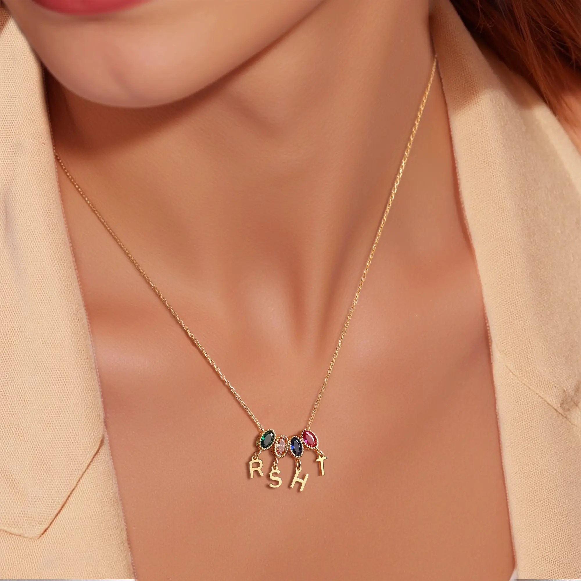 Oval Birthstone and Initials Necklace-BY PROMISE-For Mom,Birthstone,Initials