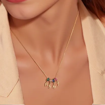 Oval Birthstone and Initials Necklace-BY PROMISE-For Mom,Birthstone,Initials