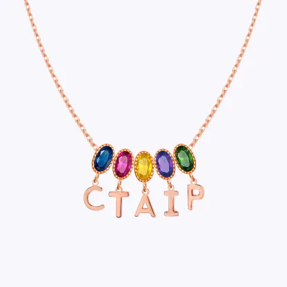 Oval Birthstone and Initials Necklace-BY PROMISE-For Mom,Birthstone,Initials