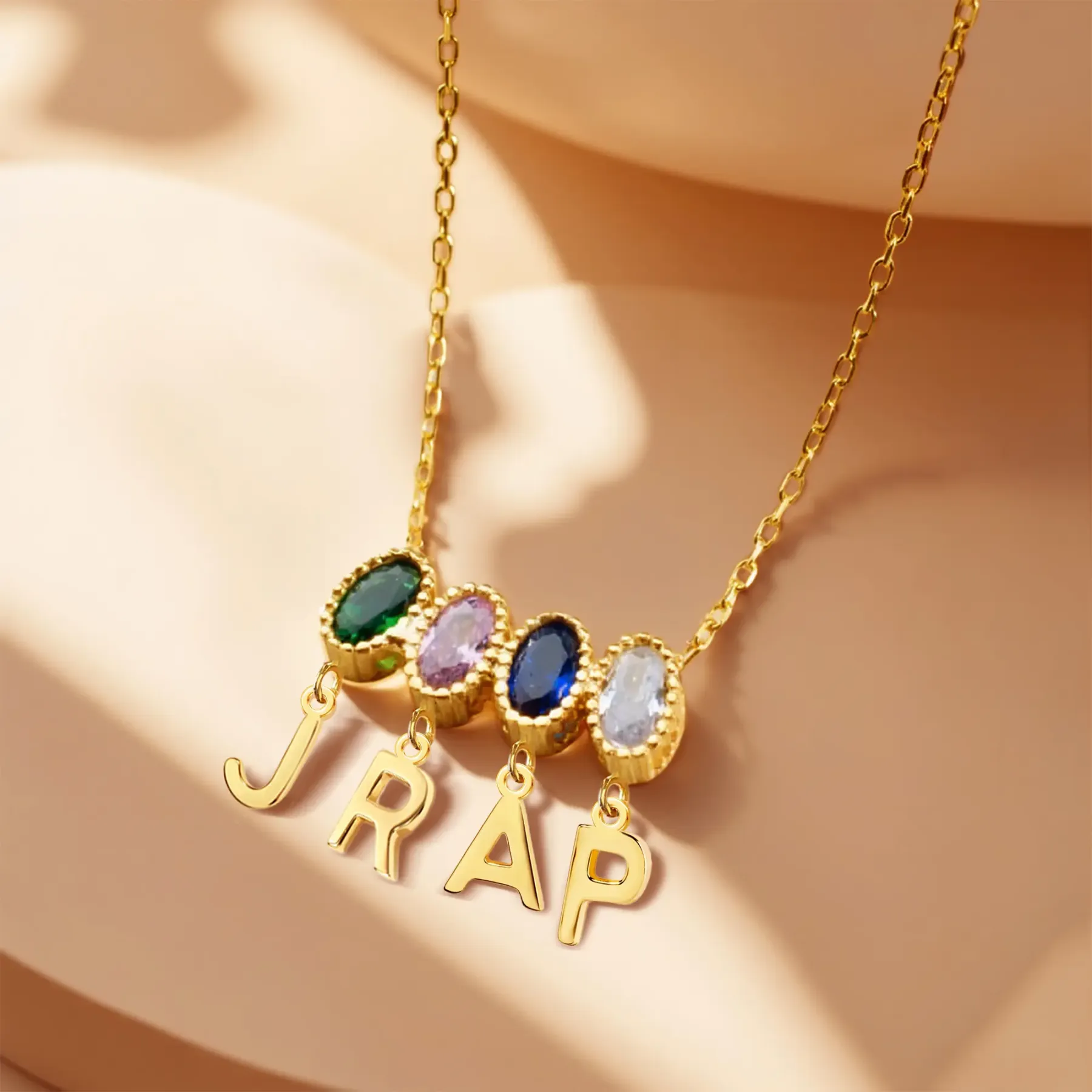 Oval Birthstone and Initials Necklace-BY PROMISE-For Mom,Birthstone,Initials