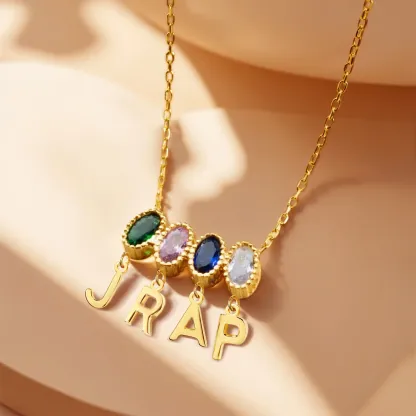 Oval Birthstone and Initials Necklace-BY PROMISE-For Mom,Birthstone,Initials