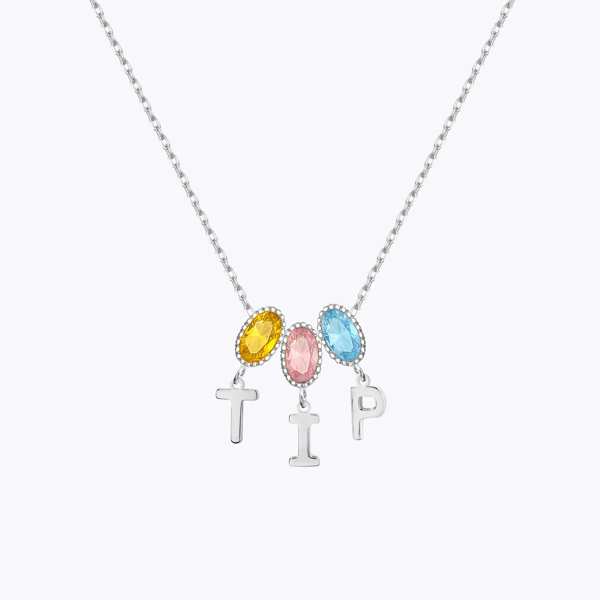 Oval Birthstone and Initials Necklace-BY PROMISE-For Mom,Birthstone,Initials