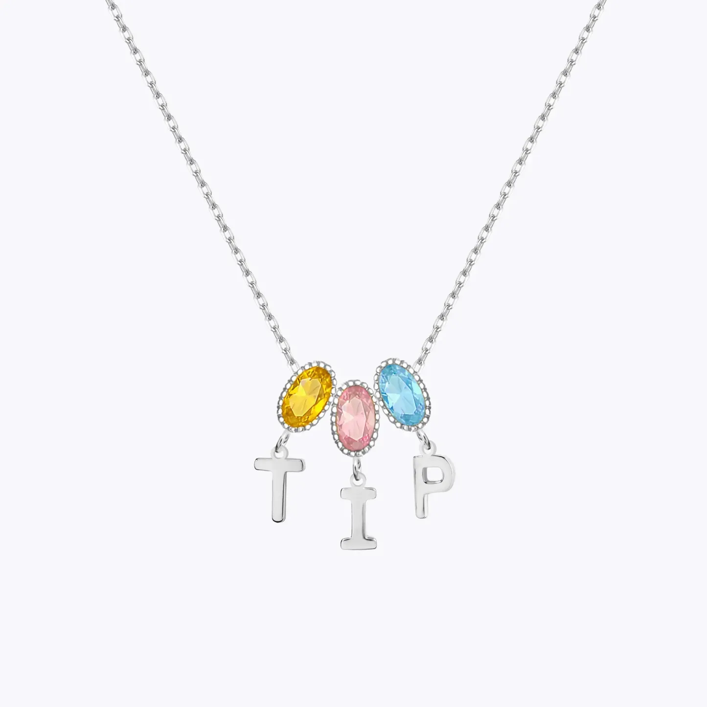 Oval Birthstone and Initials Necklace-BY PROMISE-For Mom,Birthstone,Initials