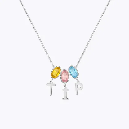 Oval Birthstone and Initials Necklace-BY PROMISE-For Mom,Birthstone,Initials