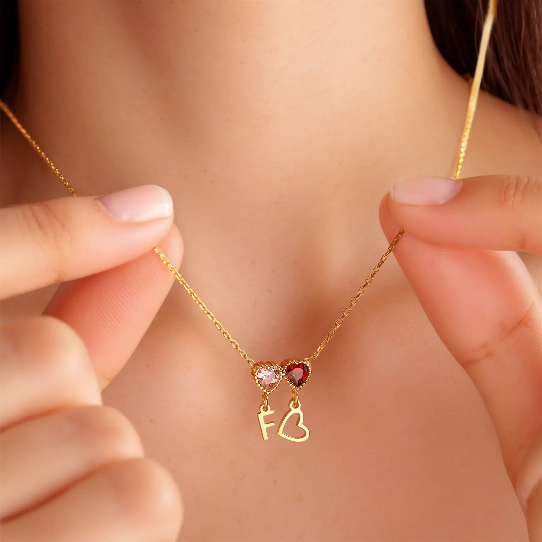 Heart Birthstone and Initials Necklace-BY PROMISE-For Mom,Birthstone,Initials