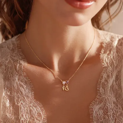 Heart Birthstone and Initials Necklace-BY PROMISE-For Mom,Birthstone,Initials